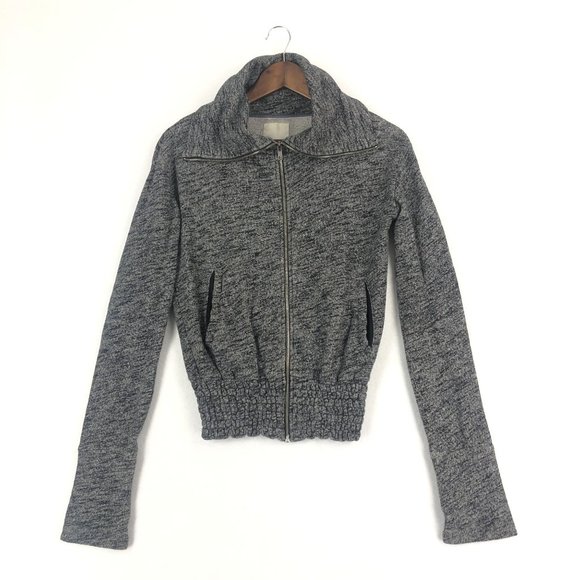 Levi's Women's Size Small Grey Full Zip Long Sleeve Knit Smocked Sweater Jacket - Picture 1 of 11